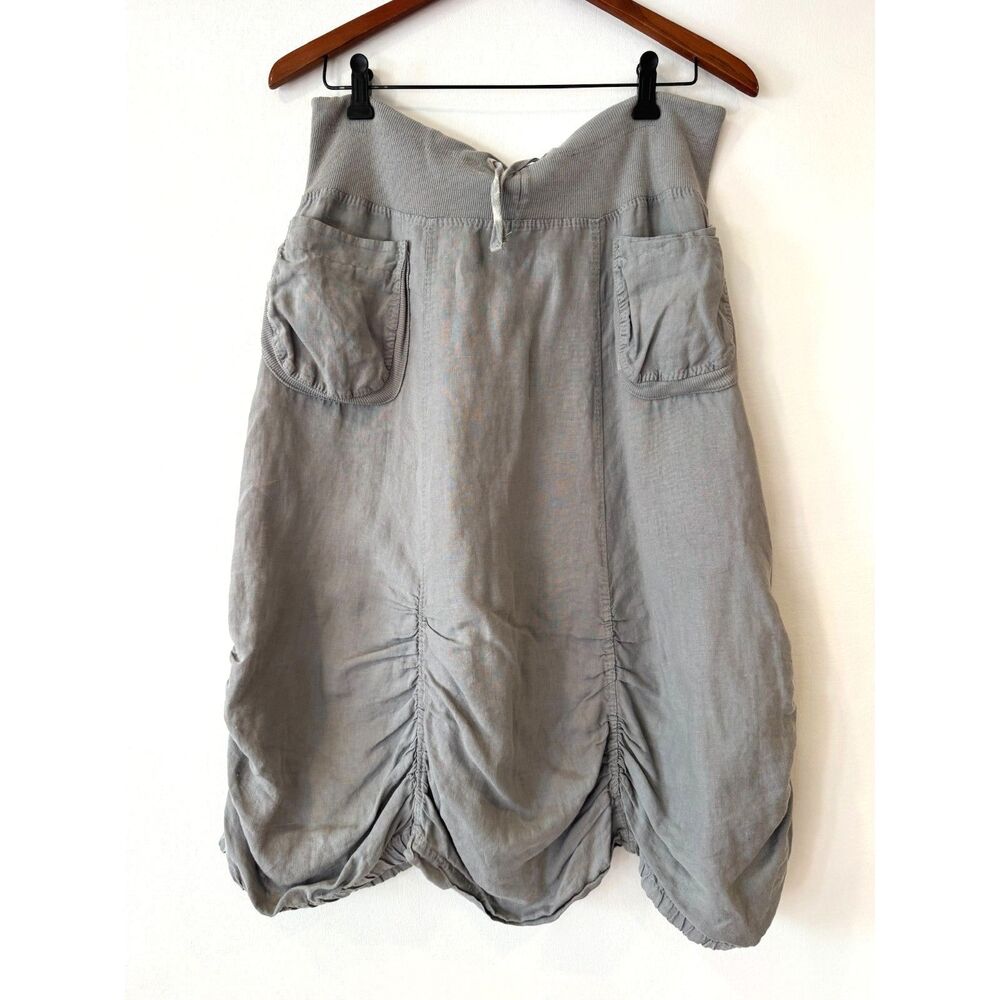 Tempo Paris Grey Bubble Skirt Lagenlook Pockets Midi Large Washed Cotton